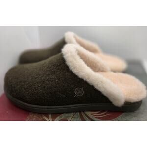 New Born Zoe Forest Green Wool Shearling Mule Slippers Shoes Womens Size 10